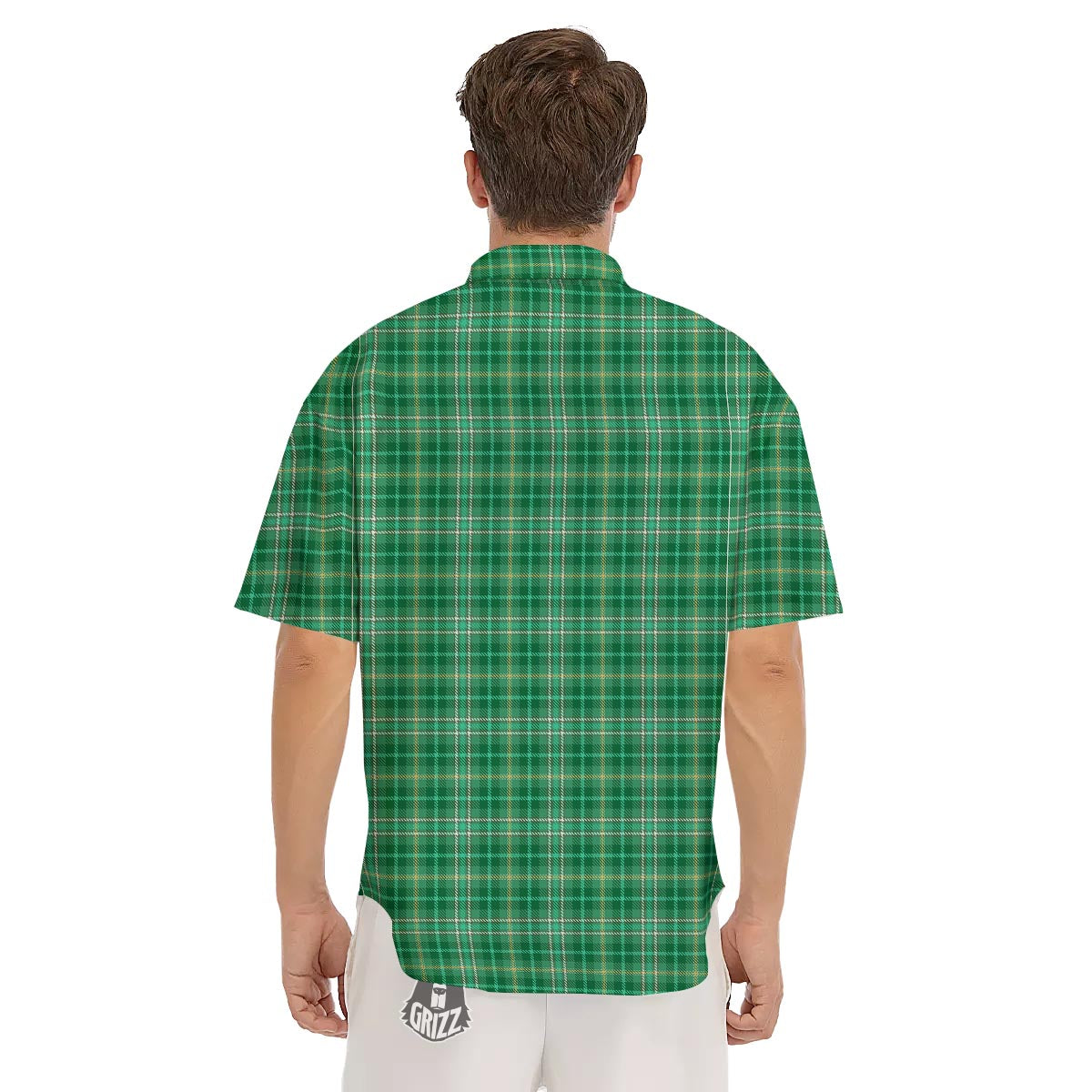 Scottish Plaid St. Patrick's Day Print Pattern Men's Short Sleeve Shirts-grizzshop