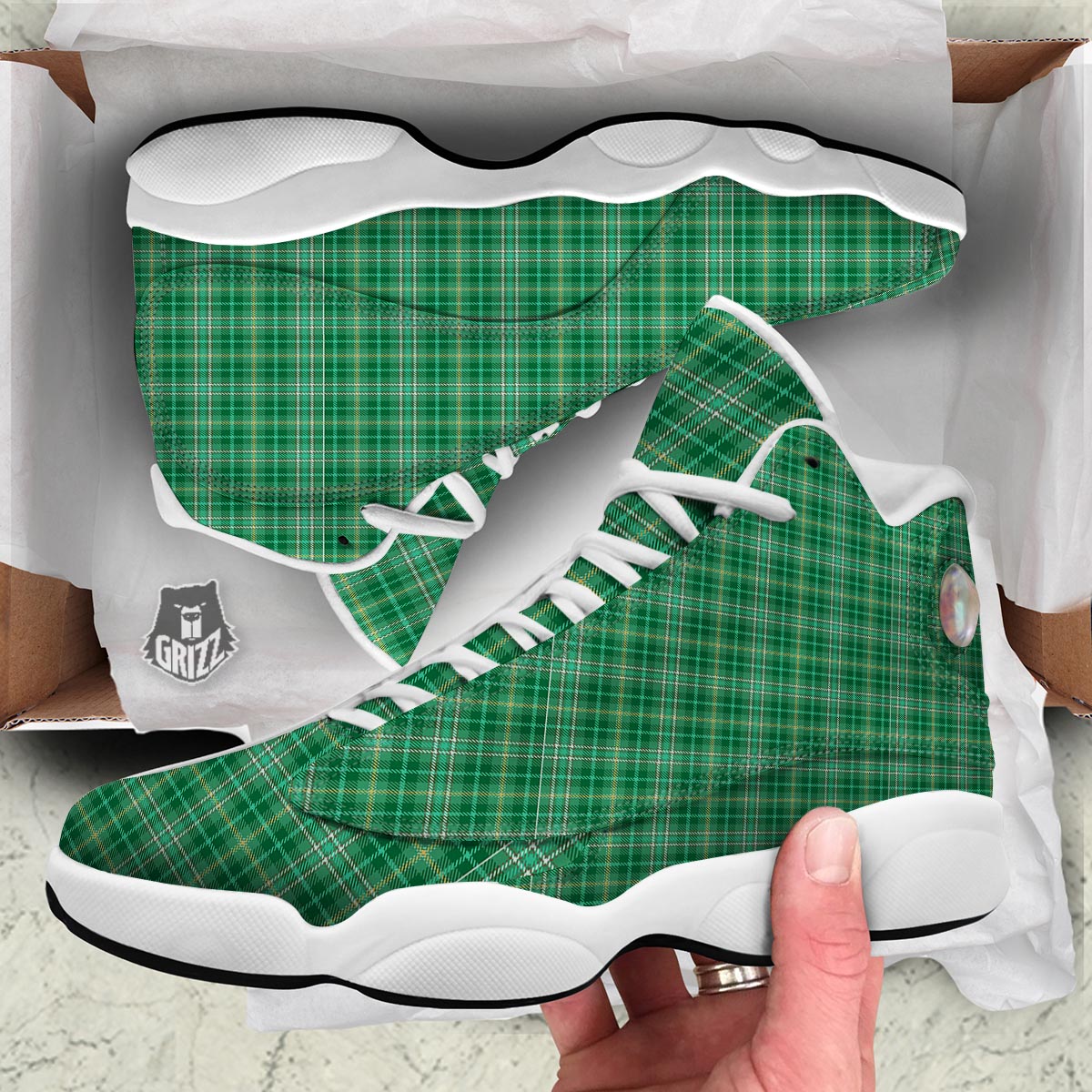 Scottish Plaid St. Patrick's Day Print Pattern White Basketball Shoes-grizzshop