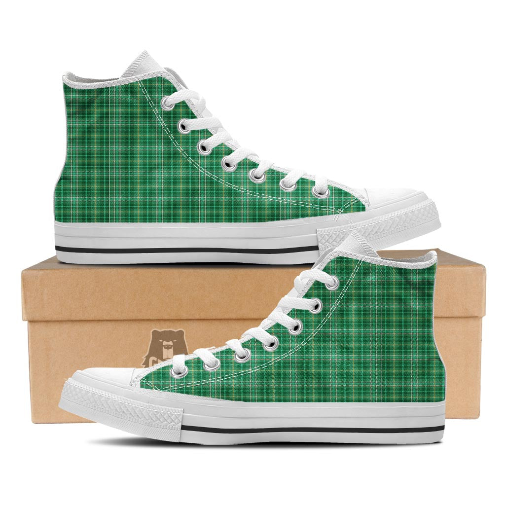 Scottish Plaid St. Patrick's Day Print Pattern White High Top Shoes-grizzshop