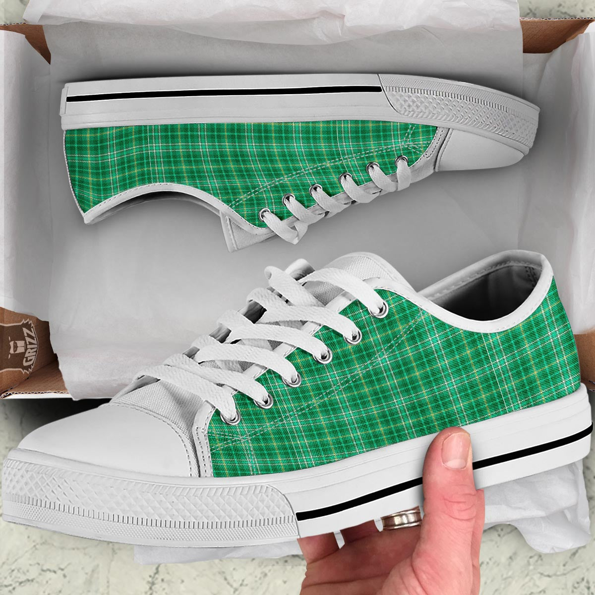 Scottish Plaid St. Patrick's Day Print Pattern White Low Top Shoes-grizzshop