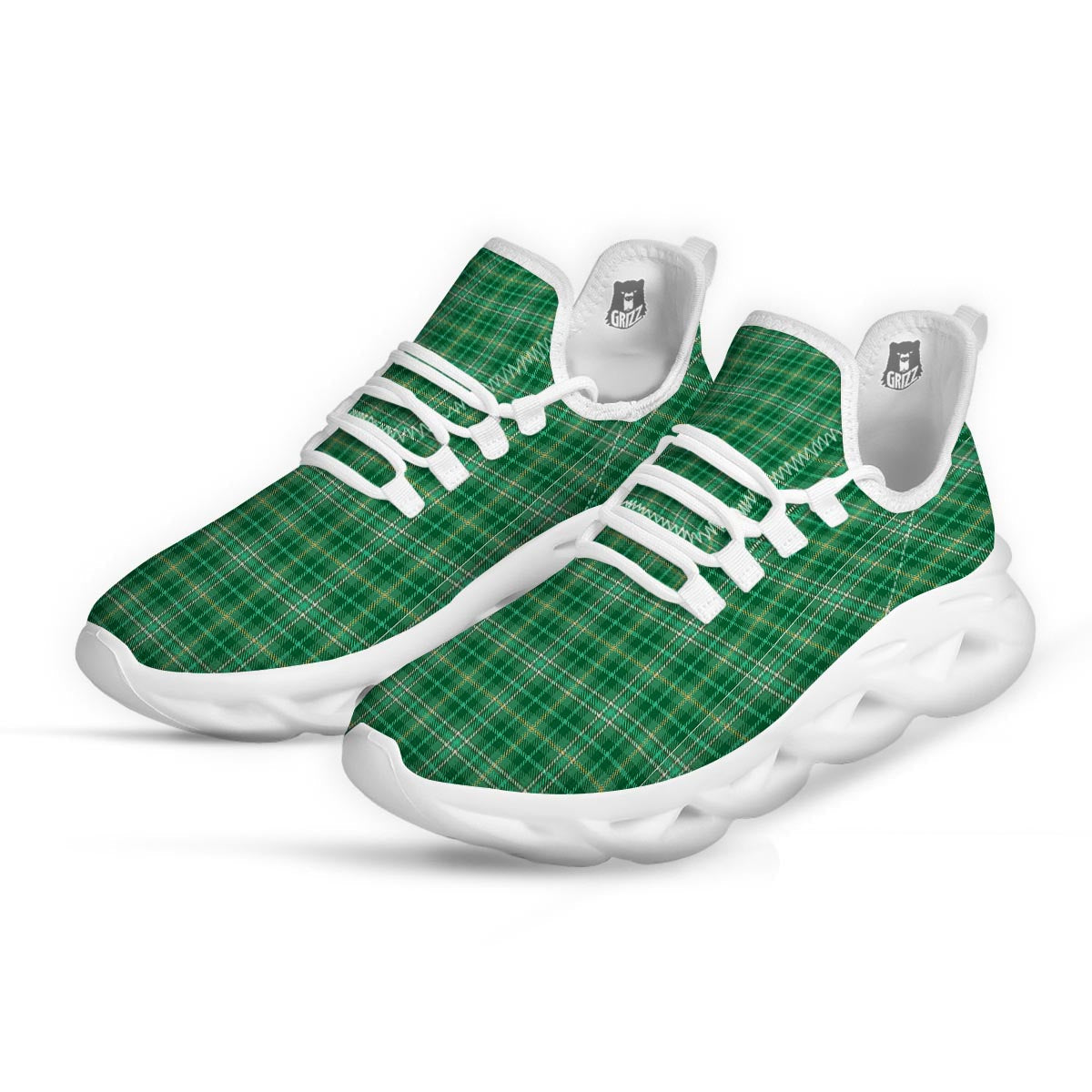 Scottish Plaid St. Patrick's Day Print Pattern White Running Shoes-grizzshop