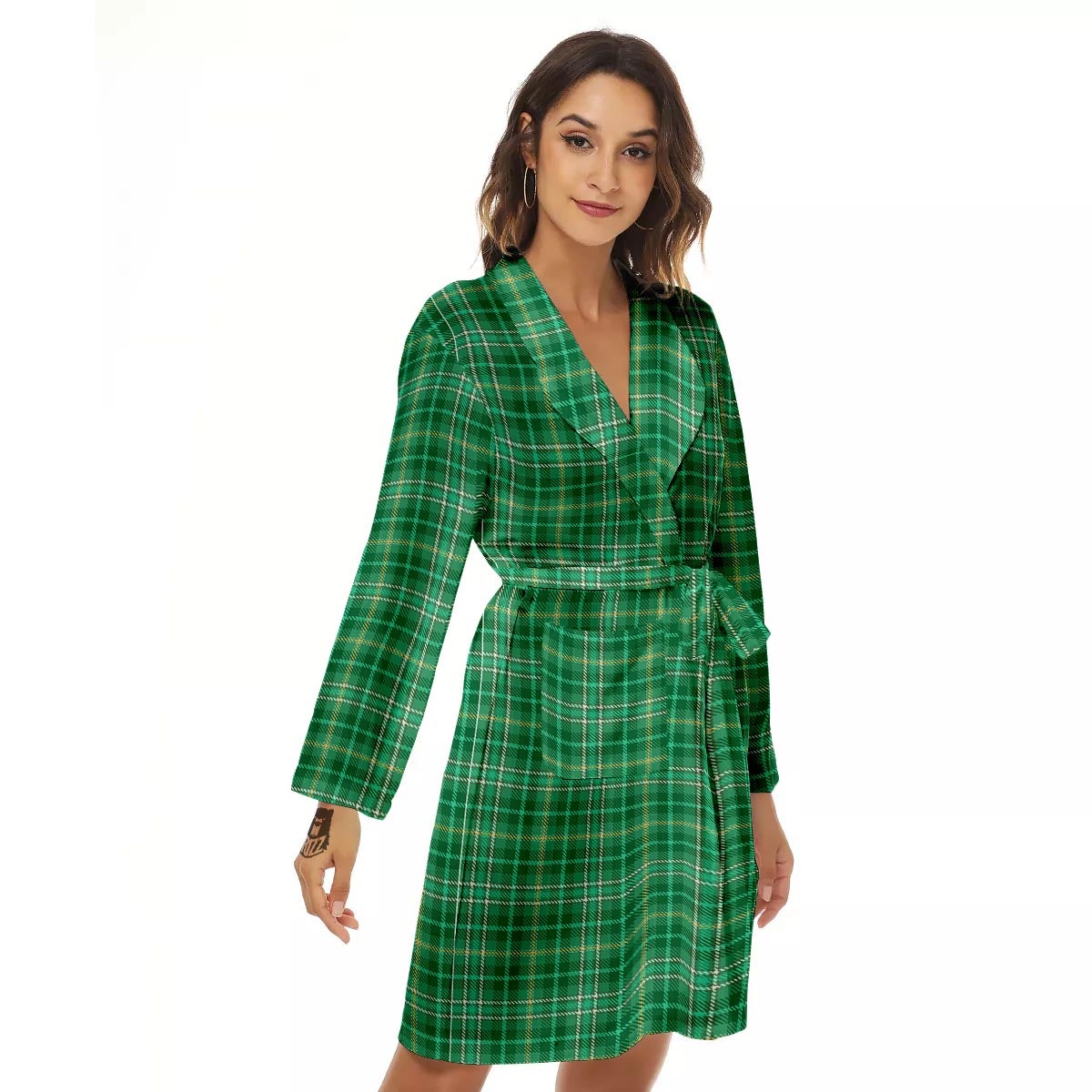 Scottish Plaid St. Patrick's Day Print Pattern Women's Robe-grizzshop