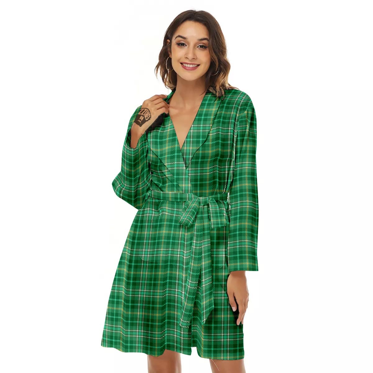 Scottish Plaid St. Patrick's Day Print Pattern Women's Robe-grizzshop