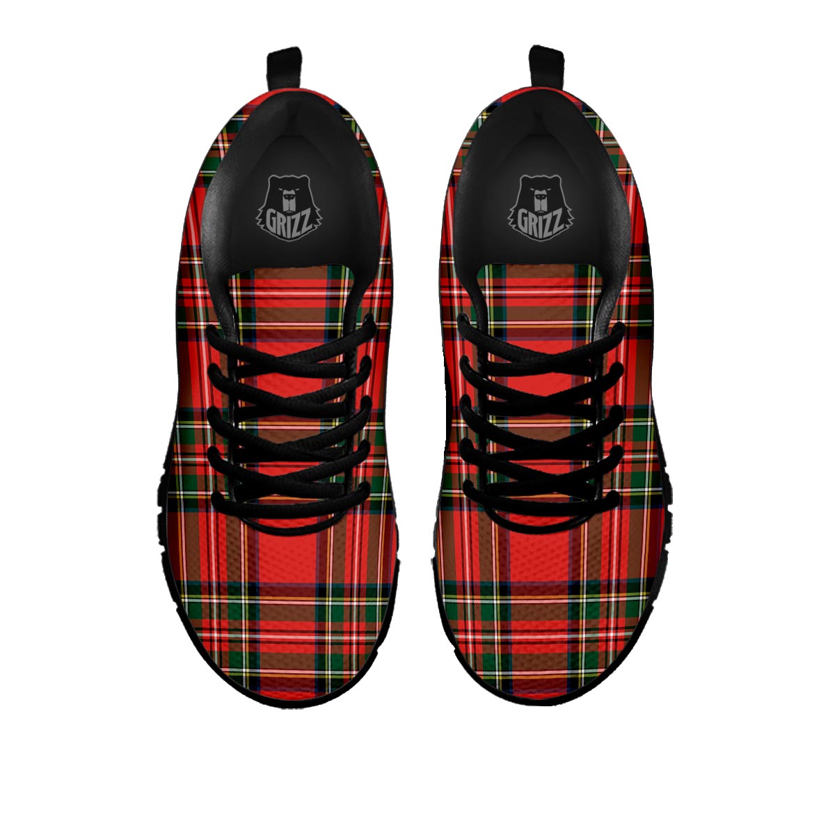 Scottish Stewart Tartan Print Pattern Black Sneaker-grizzshop