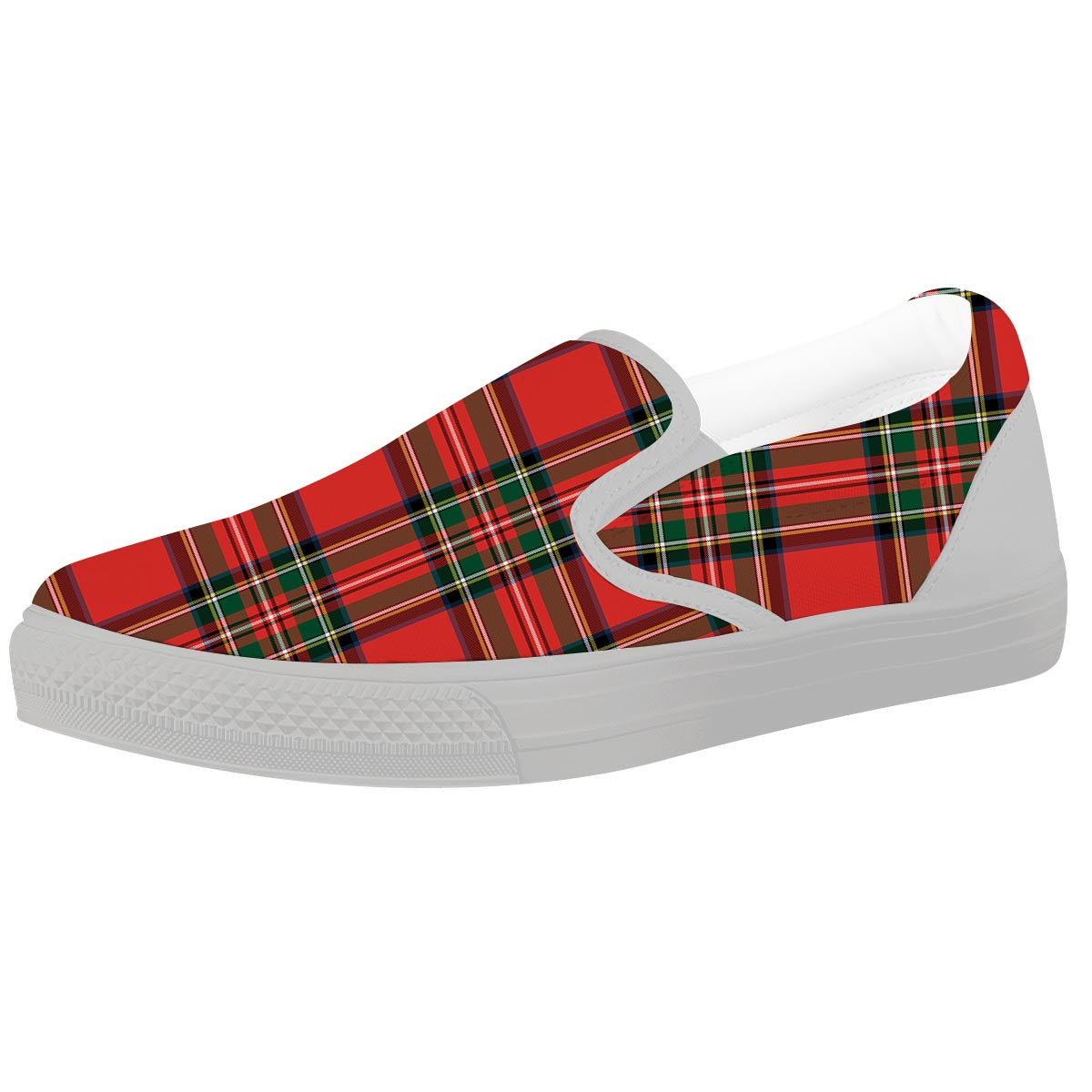 Scottish Stewart Tartan Print Pattern White Slip On Shoes-grizzshop
