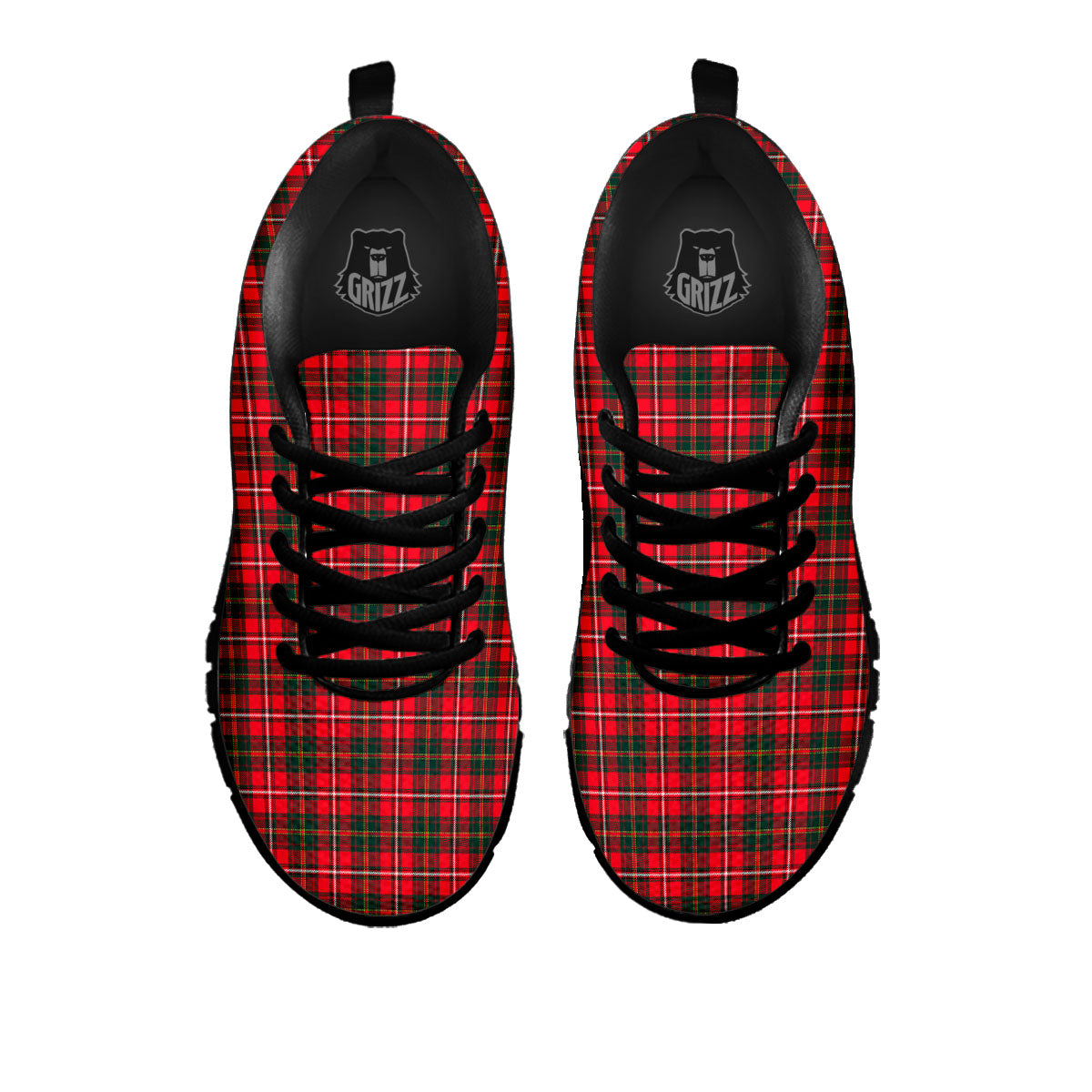 Scottish Tartan Green And Red Print Black Sneaker-grizzshop