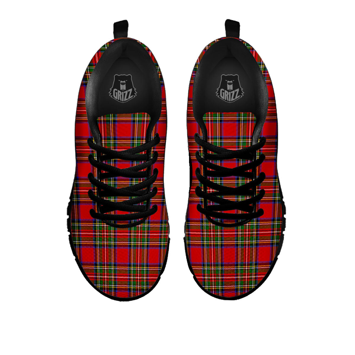 Scottish Tartan Pixel Stewart Print Pattern Black Sneaker-grizzshop