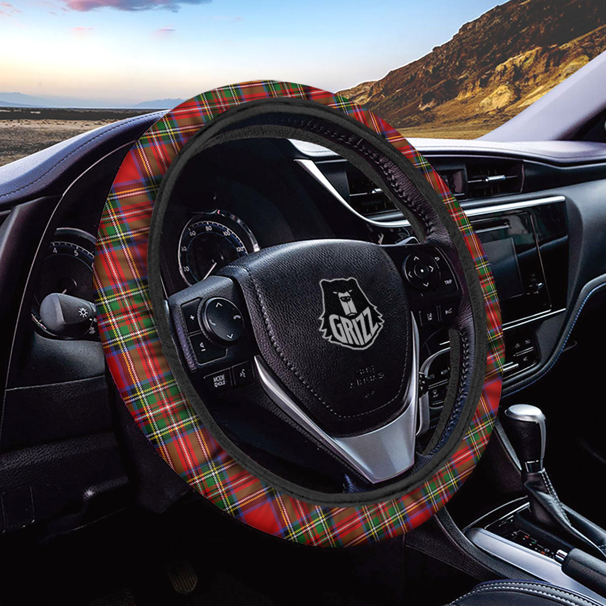 Scottish Tartan Pixel Stewart Print Pattern Car Steering Wheel Cover-grizzshop