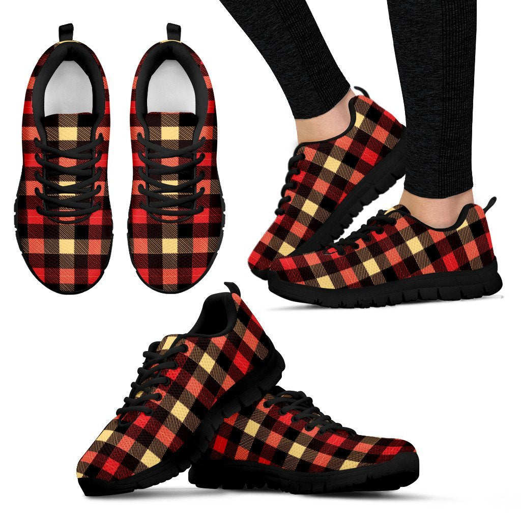 Scottish Tartan Red Yellow Plaid Black Sneaker Shoes For Men Women-grizzshop