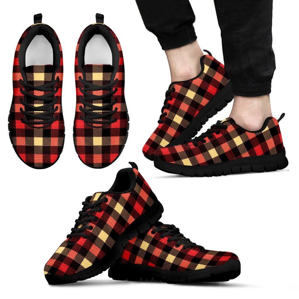 Scottish Tartan Red Yellow Plaid Black Sneaker Shoes For Men Women-grizzshop