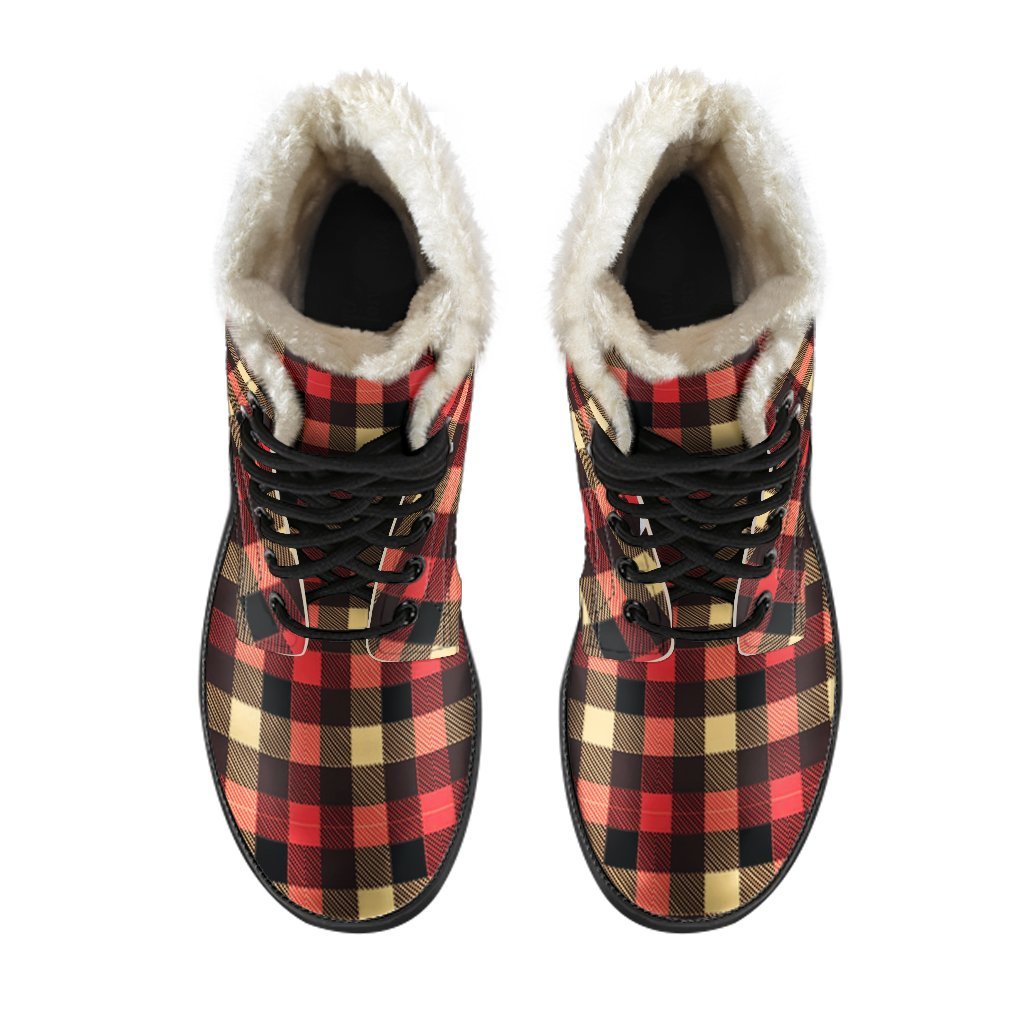 Scottish Tartan Red Yellow Plaid Comfy Winter Boots-grizzshop