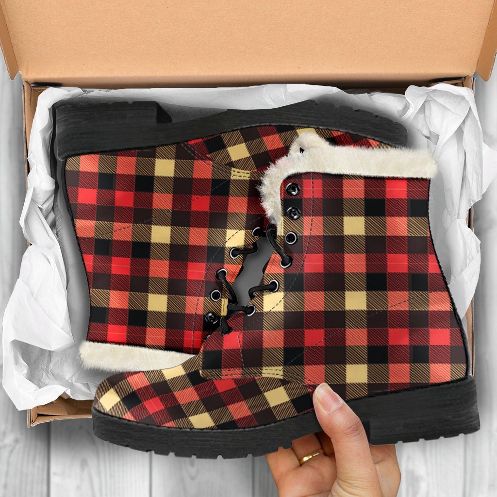 Scottish Tartan Red Yellow Plaid Comfy Winter Boots-grizzshop
