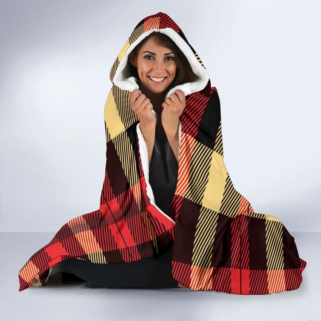 Scottish Tartan Red Yellow Plaid Hooded Blanket-grizzshop