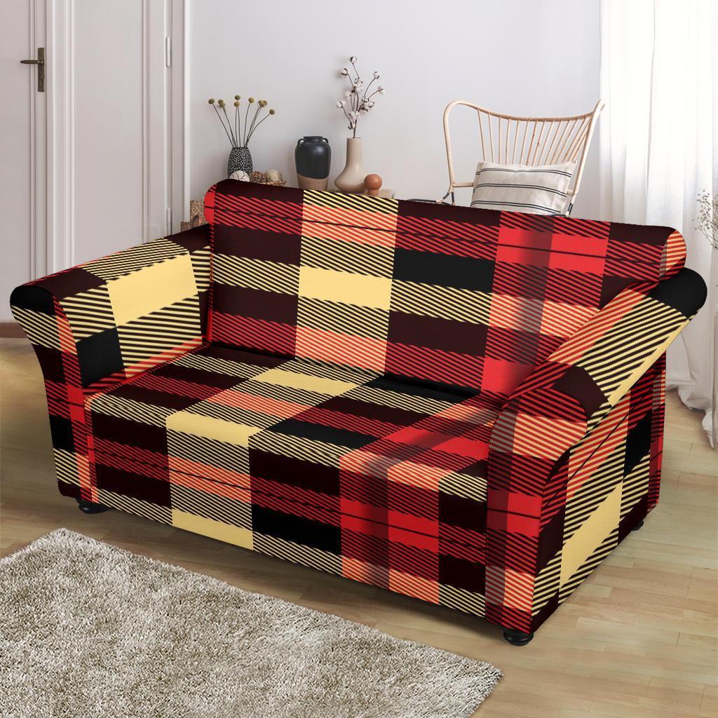 Scottish Tartan Red Yellow Plaid Loveseat Cover-grizzshop