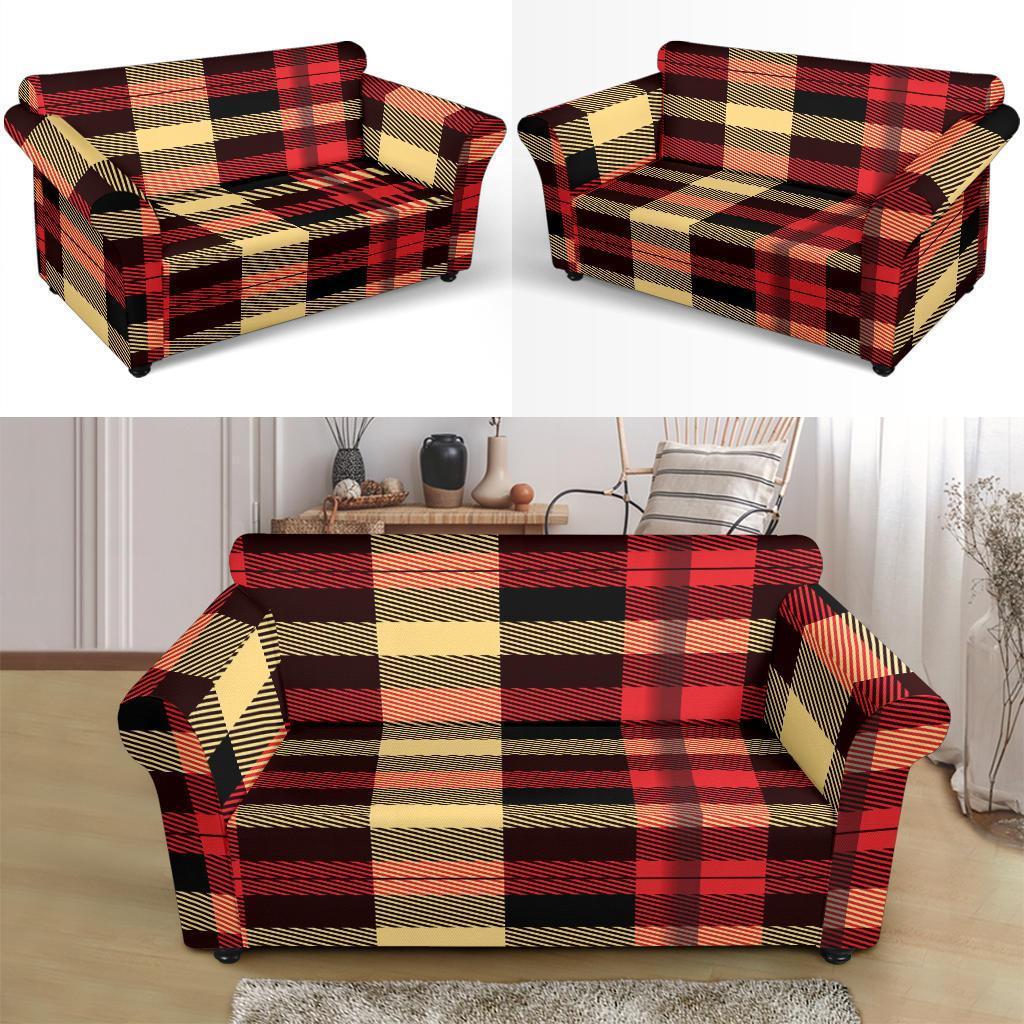 Scottish Tartan Red Yellow Plaid Loveseat Cover-grizzshop