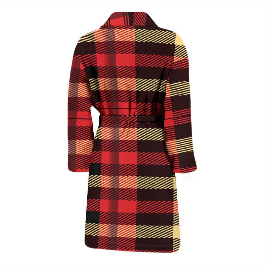 Scottish Tartan Red Yellow Plaid Men Long Robe-grizzshop