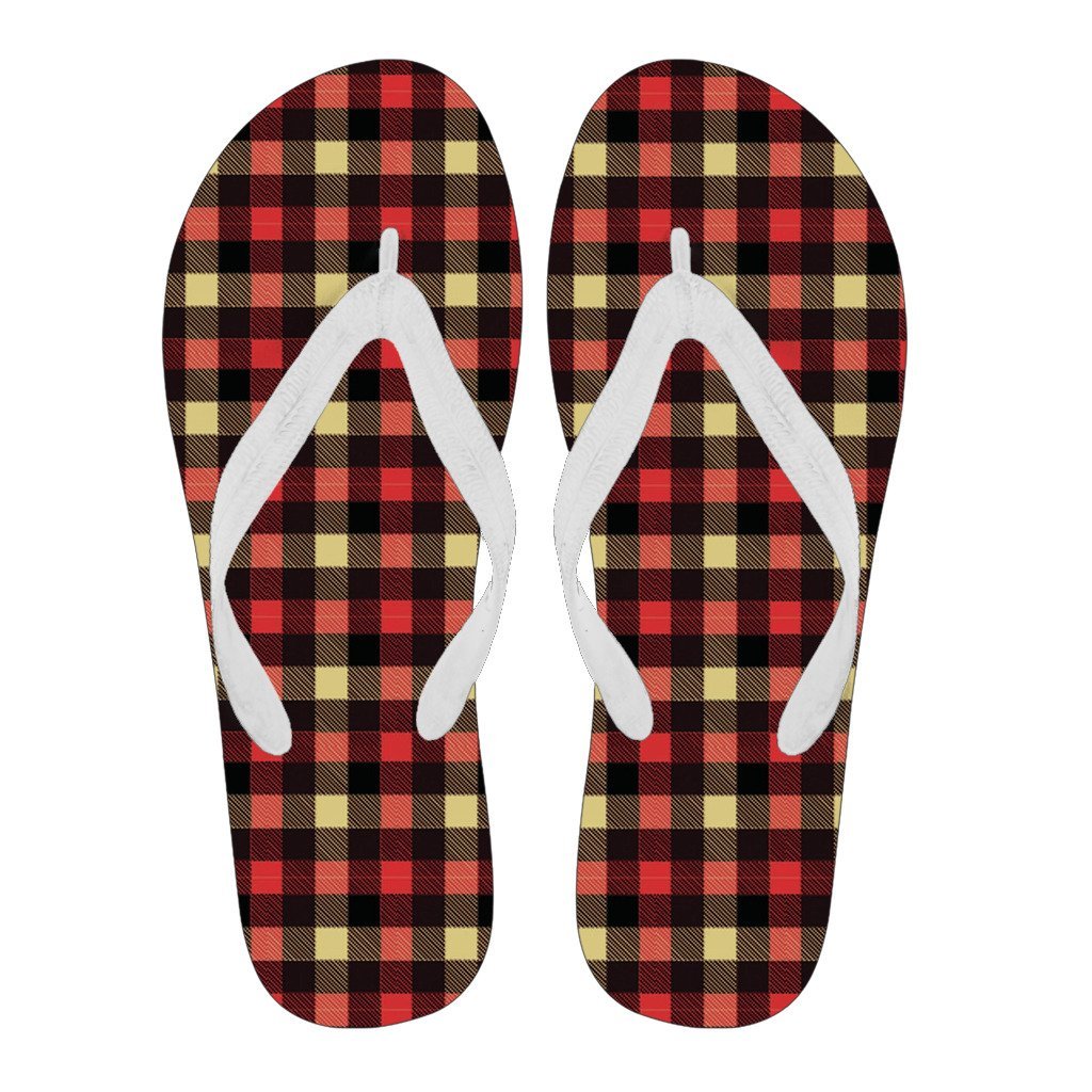 Scottish Tartan Red Yellow Plaid Men & Women Flip Flops-grizzshop
