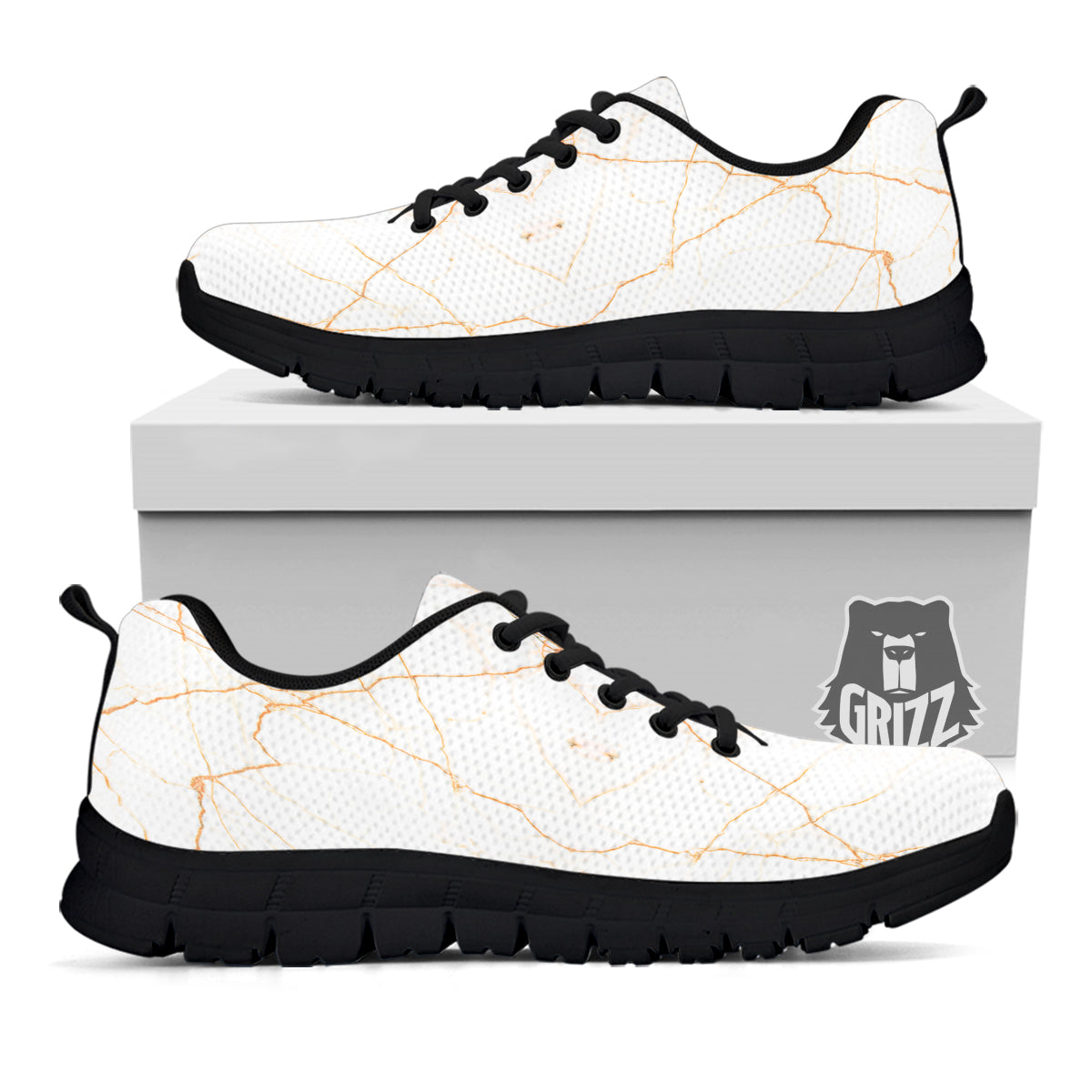 Scratch Marble White Gold Print Pattern Black Sneaker-grizzshop