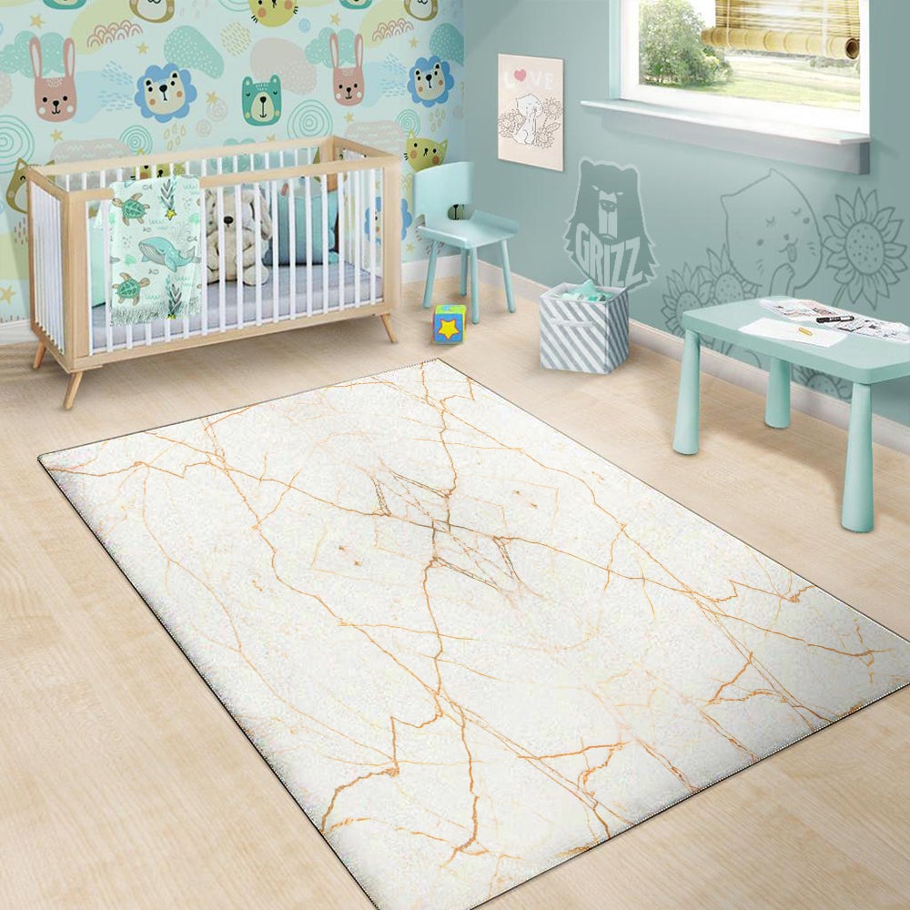 Scratch Marble White Gold Print Pattern Floor Mat-grizzshop