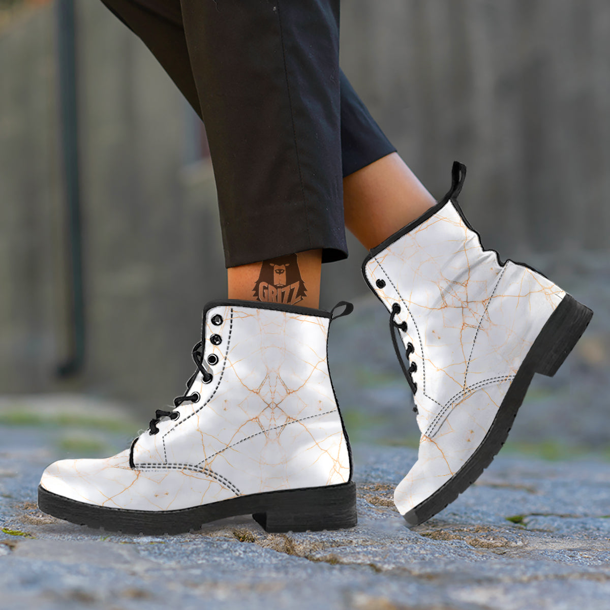 Scratch Marble White Gold Print Pattern Leather Boots-grizzshop