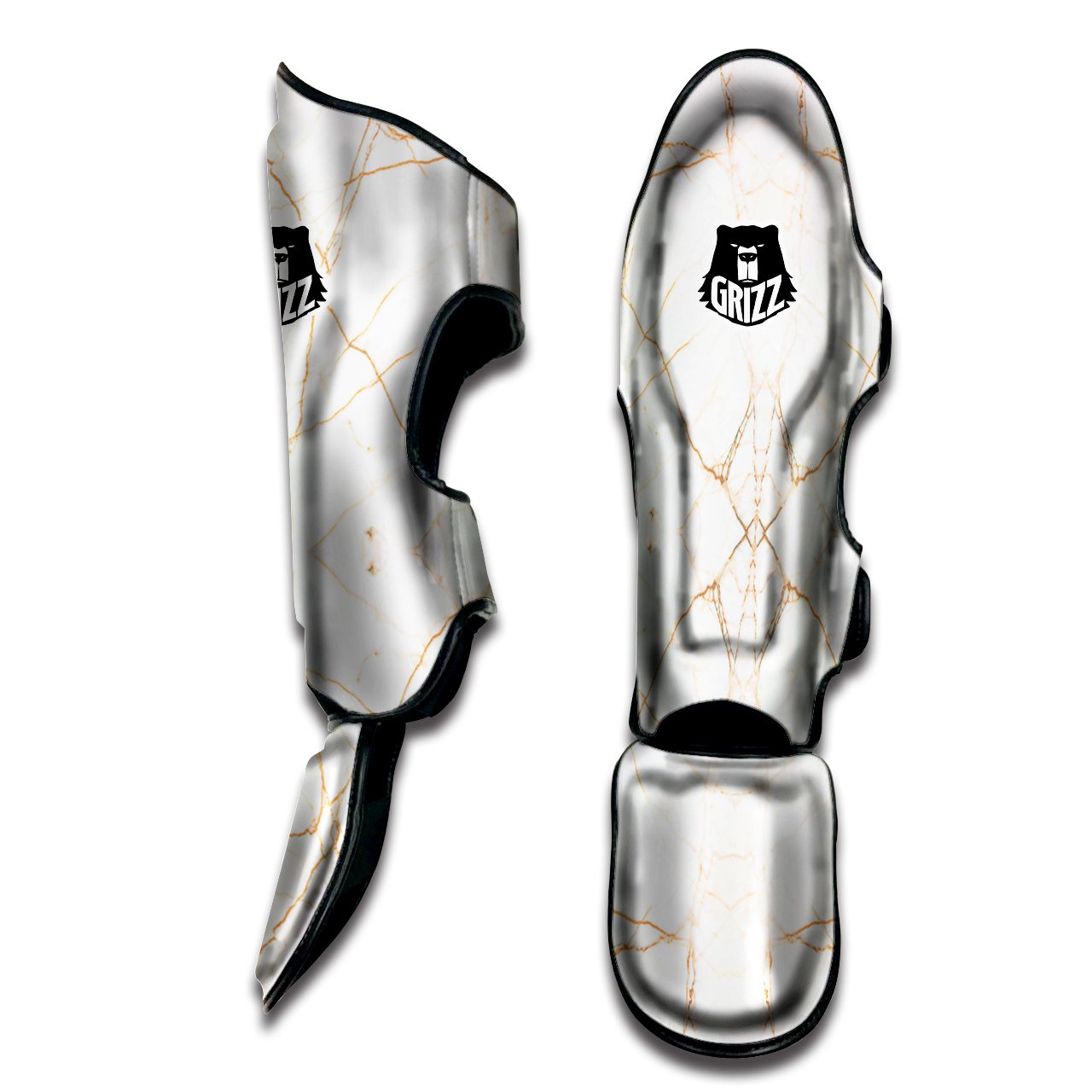 Scratch Marble White Gold Print Pattern Muay Thai Shin Guards-grizzshop