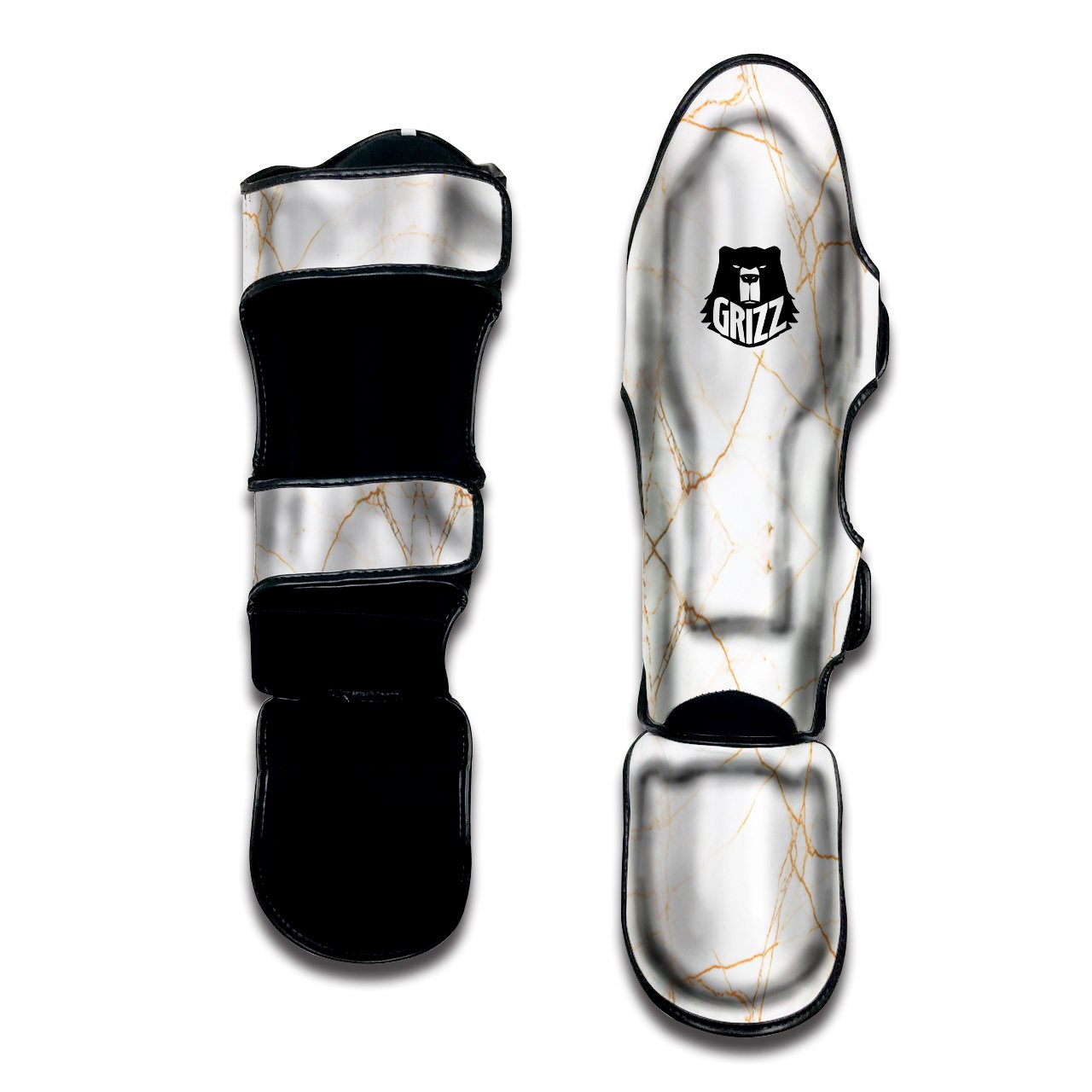 Scratch Marble White Gold Print Pattern Muay Thai Shin Guards-grizzshop