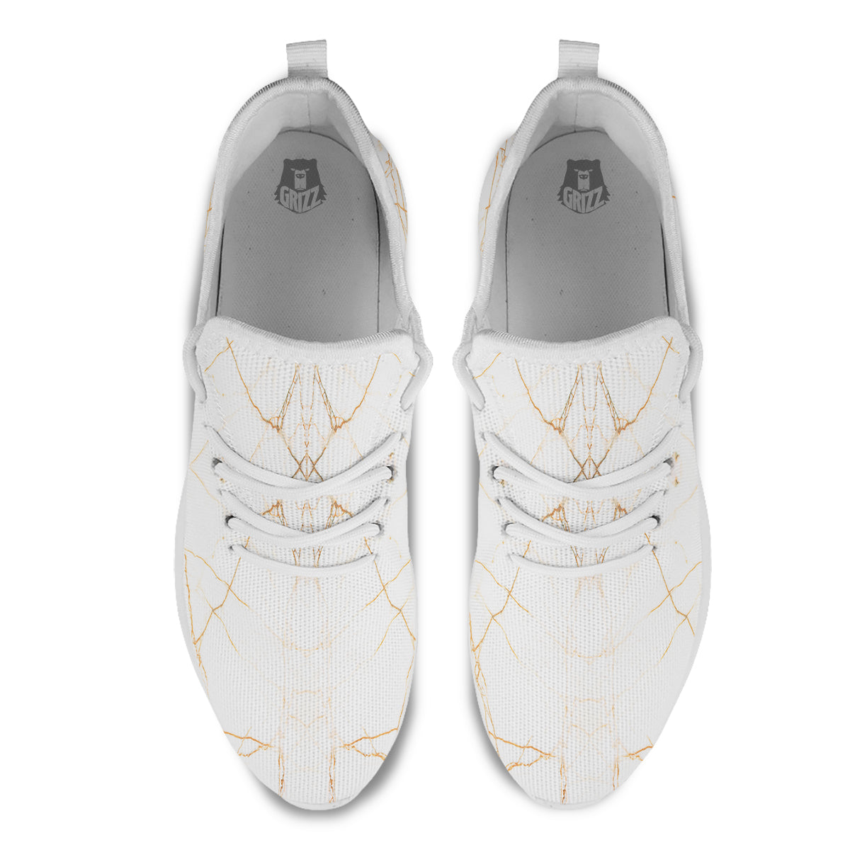 Scratch Marble White Gold Print Pattern White Athletic Shoes-grizzshop