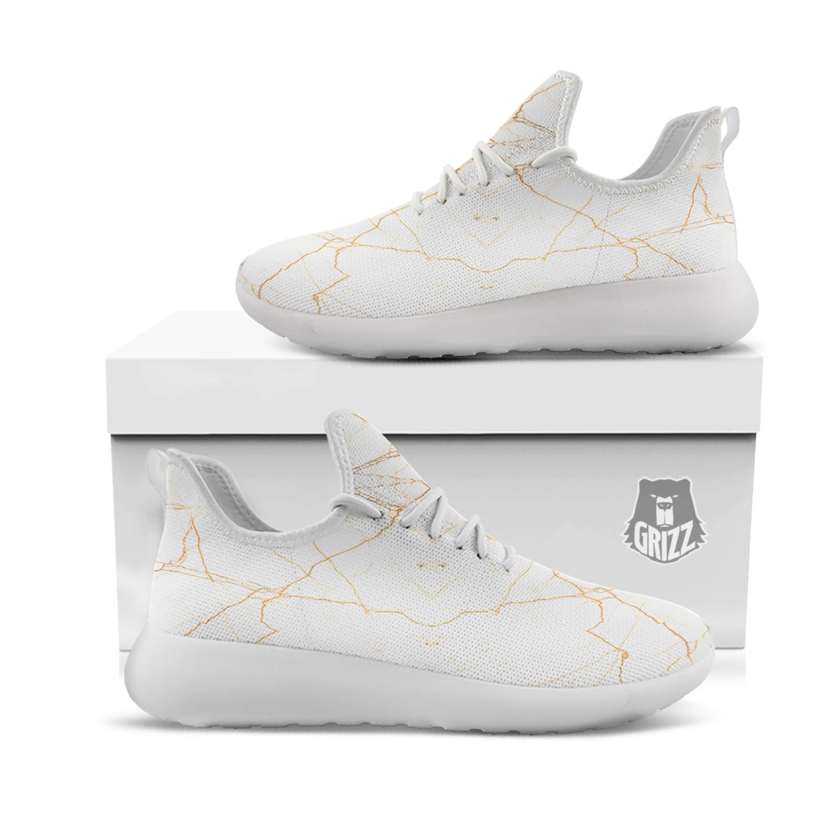 Scratch Marble White Gold Print Pattern White Athletic Shoes-grizzshop