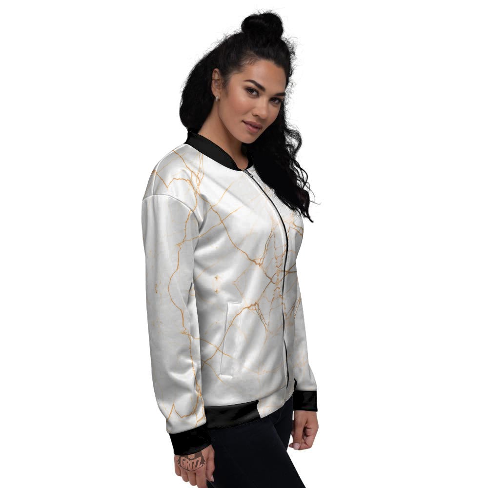 Scratch Marble White Gold Print Pattern Women's Bomber Jacket-grizzshop