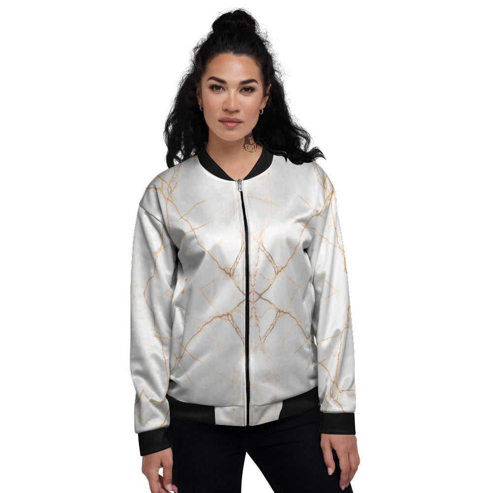 Scratch Marble White Gold Print Pattern Women's Bomber Jacket-grizzshop
