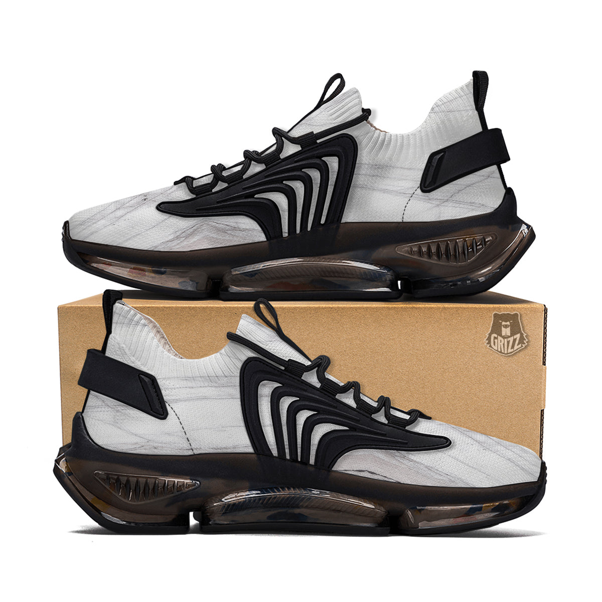Scratch Marble White Gray Print Pattern Black Gym Shoes-grizzshop