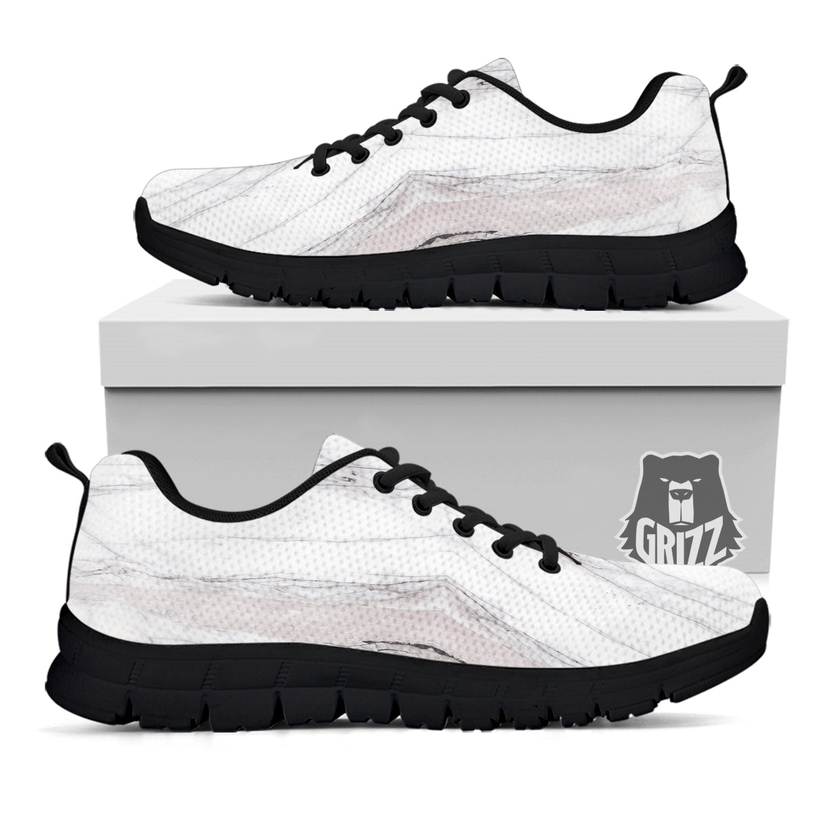 Scratch Marble White Gray Print Pattern Black Sneaker-grizzshop