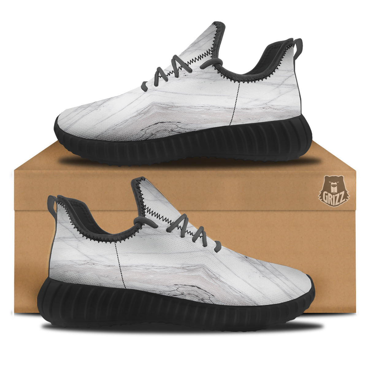 Scratch Marble White Gray Print Pattern Black Walking Shoes-grizzshop