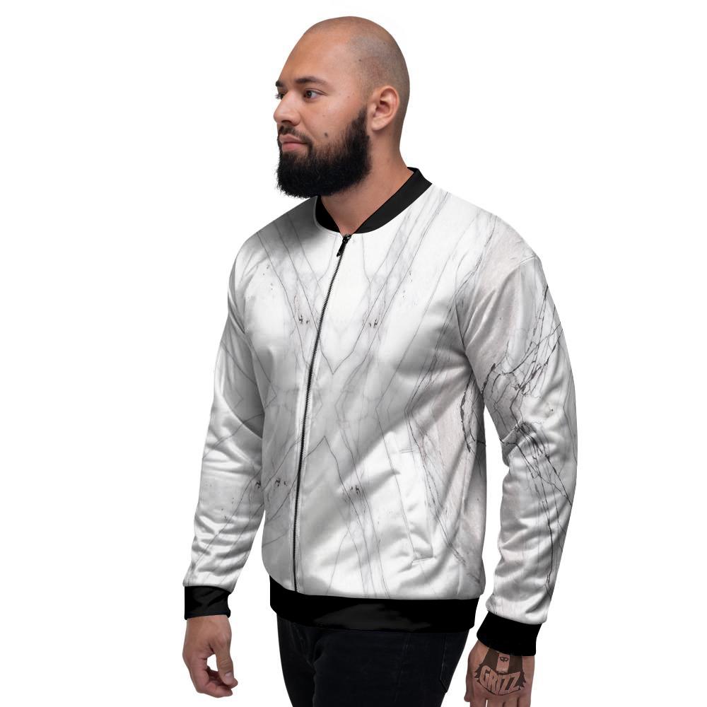Scratch Marble White Gray Print Pattern Men's Bomber Jacket-grizzshop