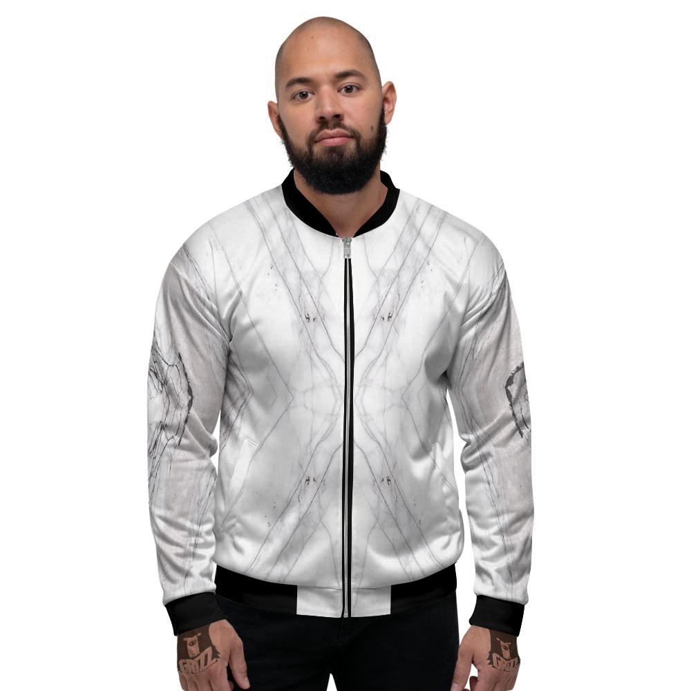 Scratch Marble White Gray Print Pattern Men's Bomber Jacket-grizzshop