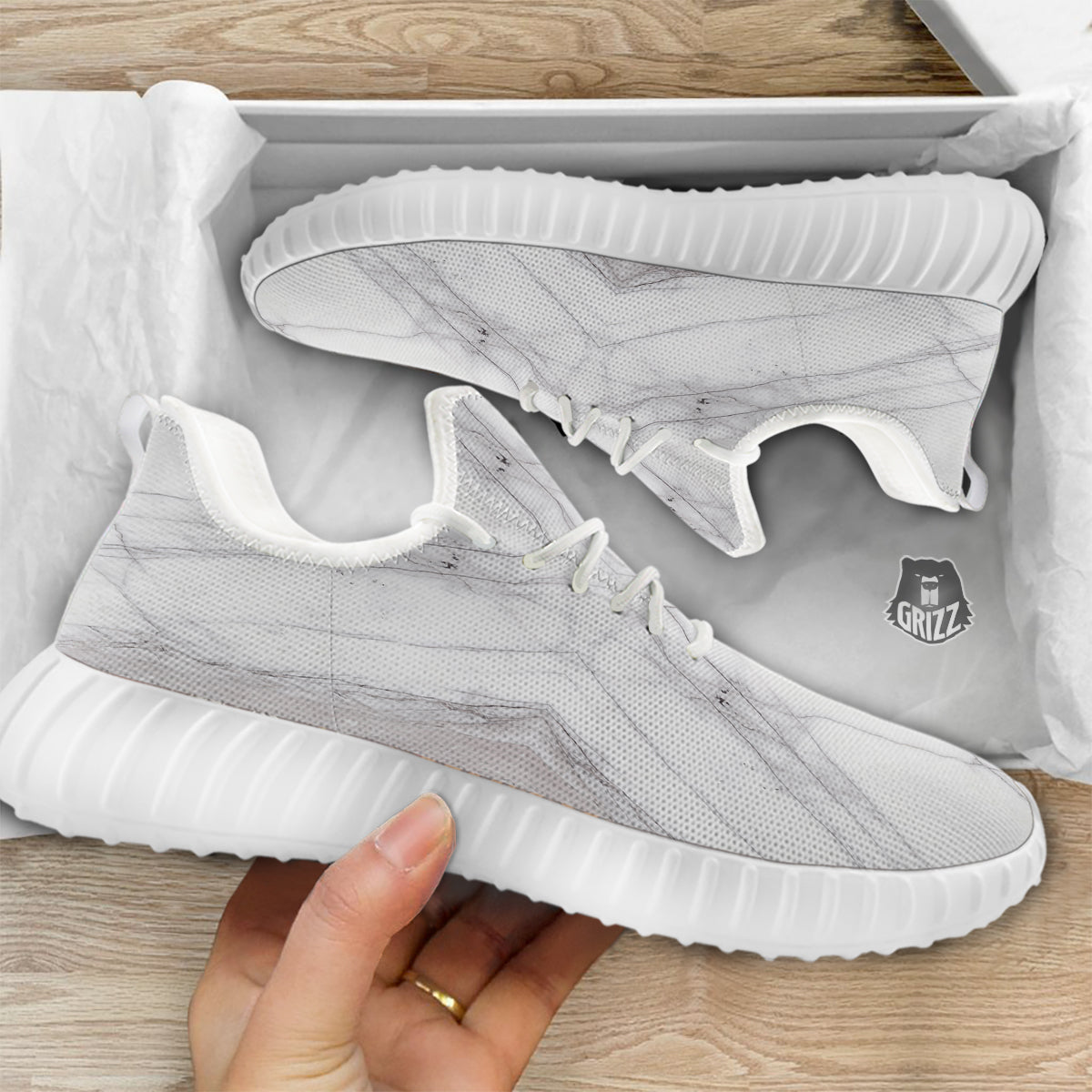 Scratch Marble White Gray Print Pattern White Walking Shoes-grizzshop