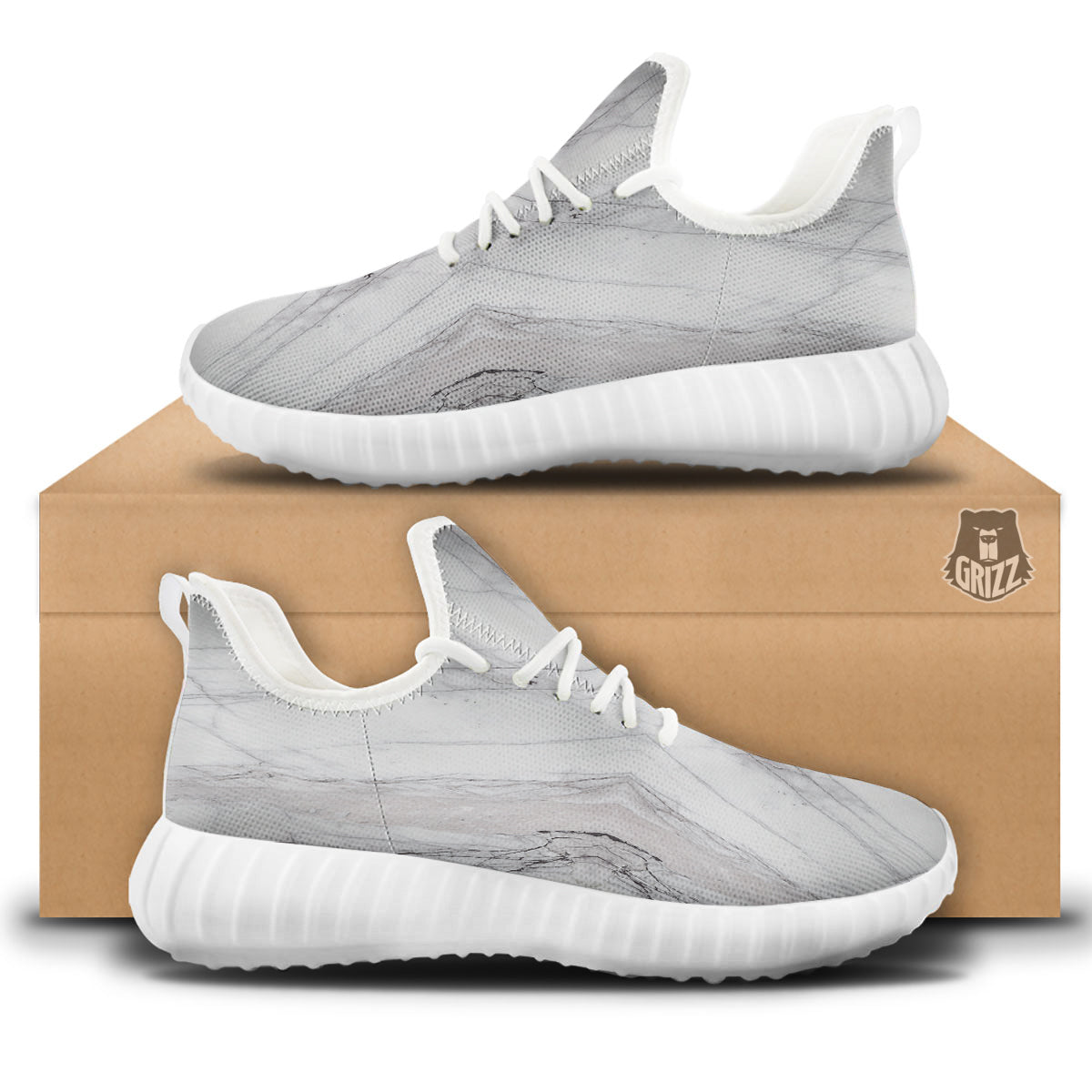 Scratch Marble White Gray Print Pattern White Walking Shoes-grizzshop