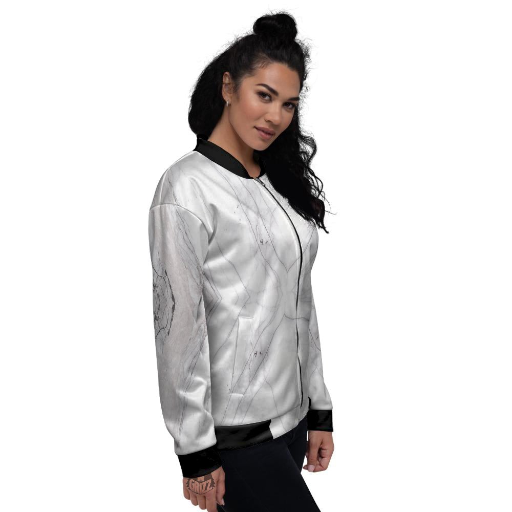 Scratch Marble White Gray Print Pattern Women's Bomber Jacket-grizzshop