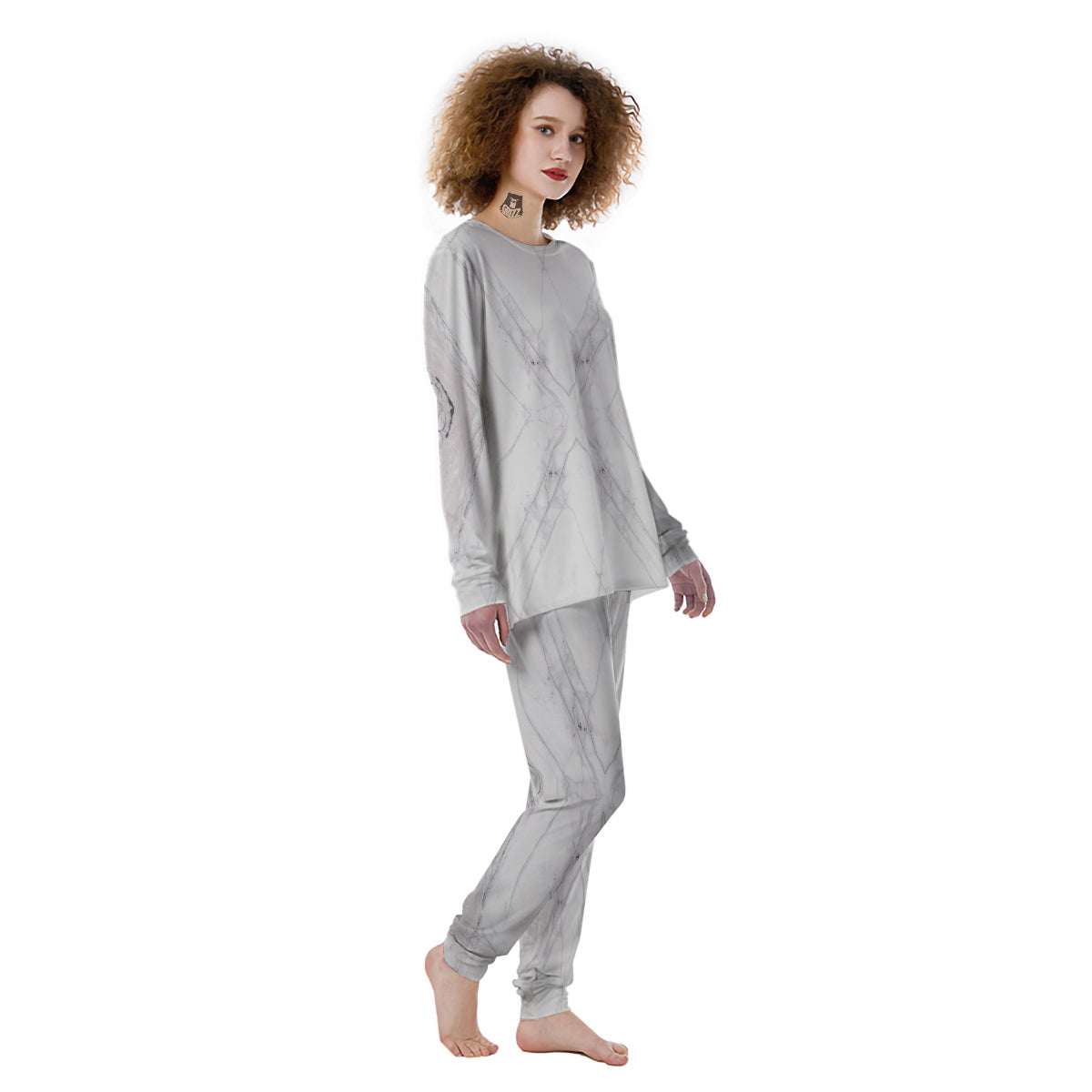 Scratch Marble White Gray Print Pattern Women's Pajamas-grizzshop