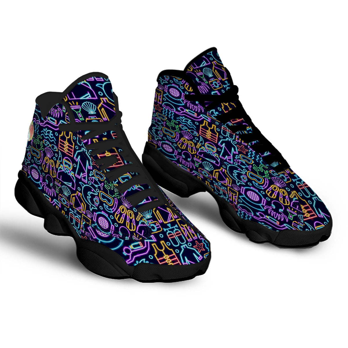 Scuba Diver Neon Print Pattern Black Basketball Shoes-grizzshop