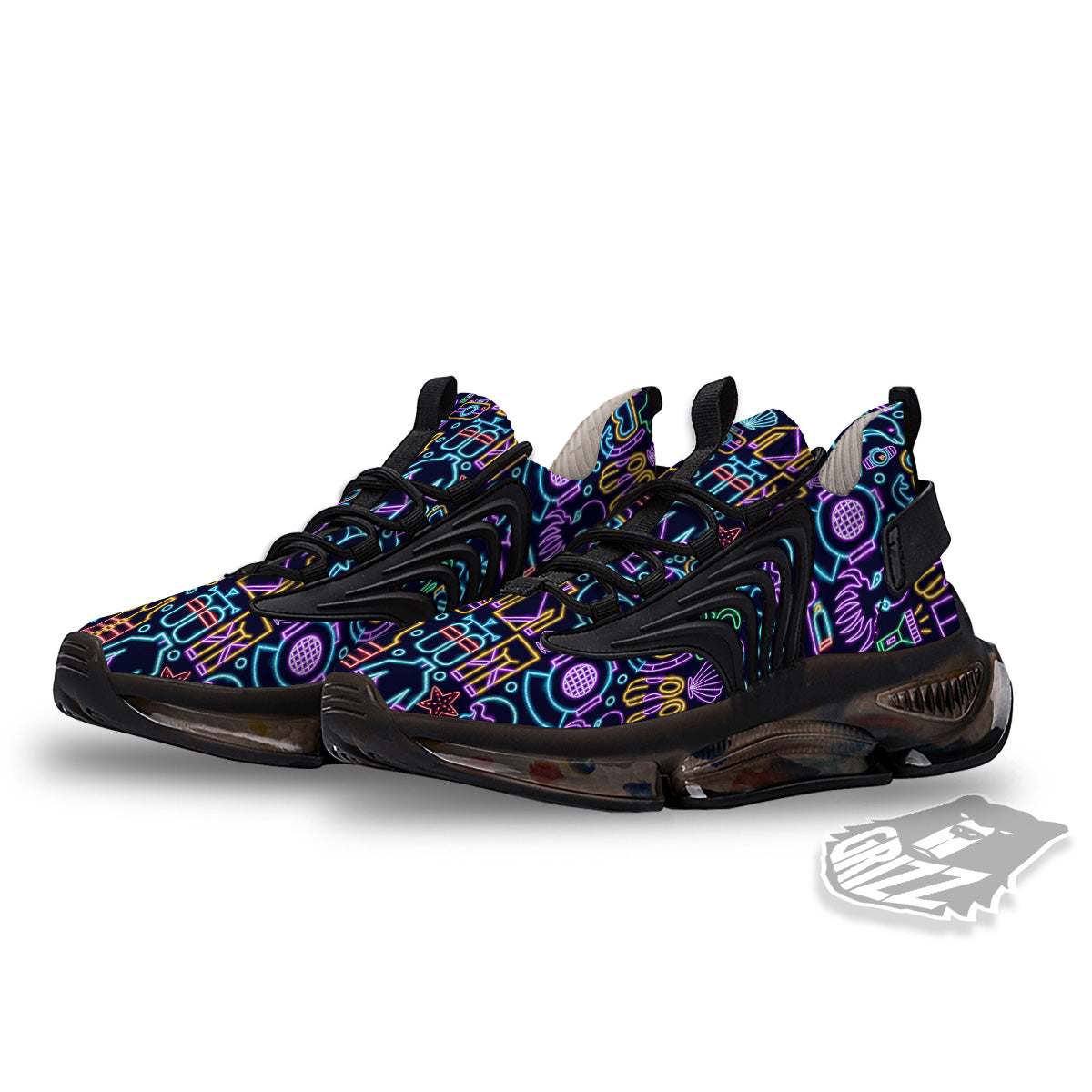 Scuba Diver Neon Print Pattern Black Gym Shoes-grizzshop