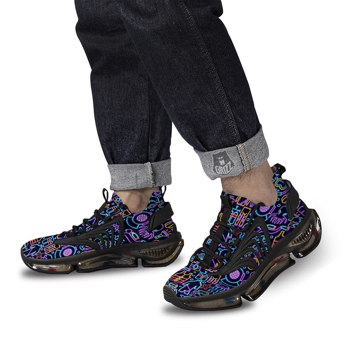 Scuba Diver Neon Print Pattern Black Gym Shoes-grizzshop