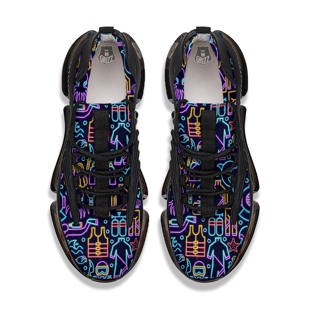 Scuba Diver Neon Print Pattern Black Gym Shoes-grizzshop