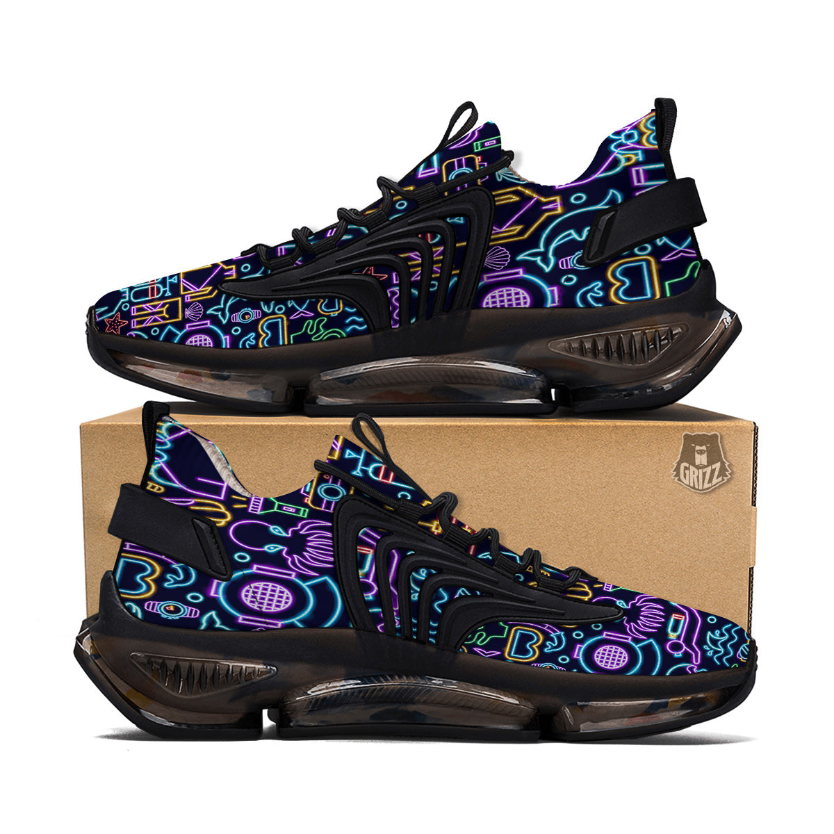 Scuba Diver Neon Print Pattern Black Gym Shoes-grizzshop