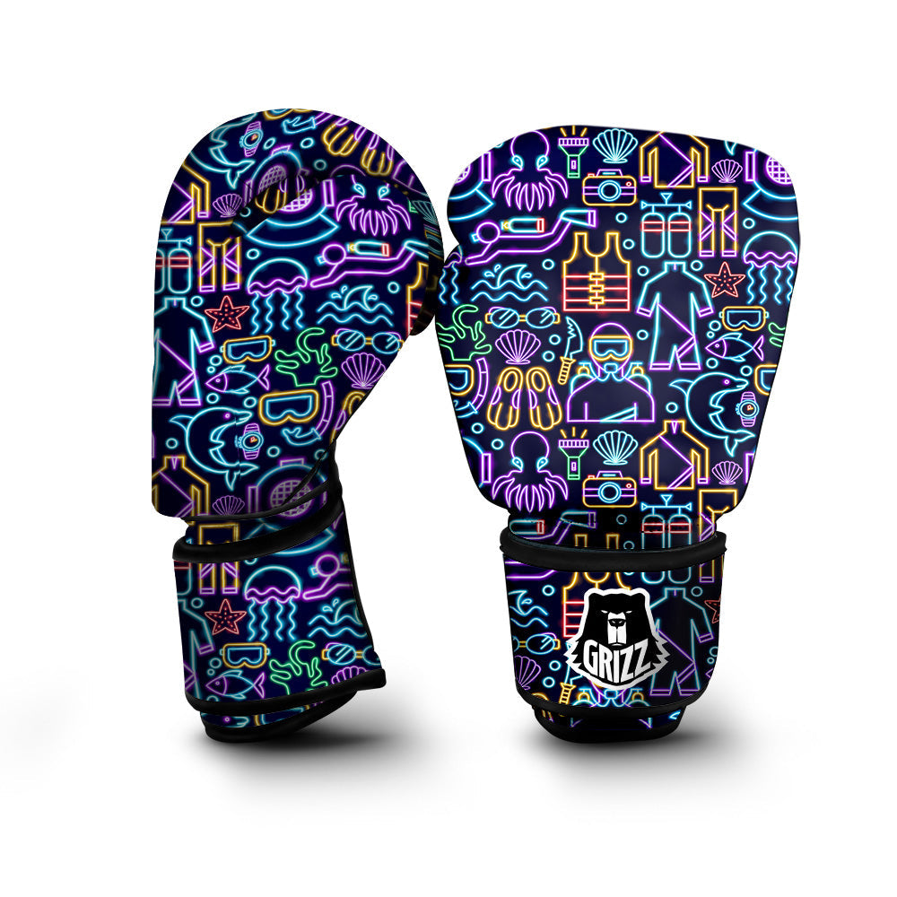 Scuba Diver Neon Print Pattern Boxing Gloves-grizzshop
