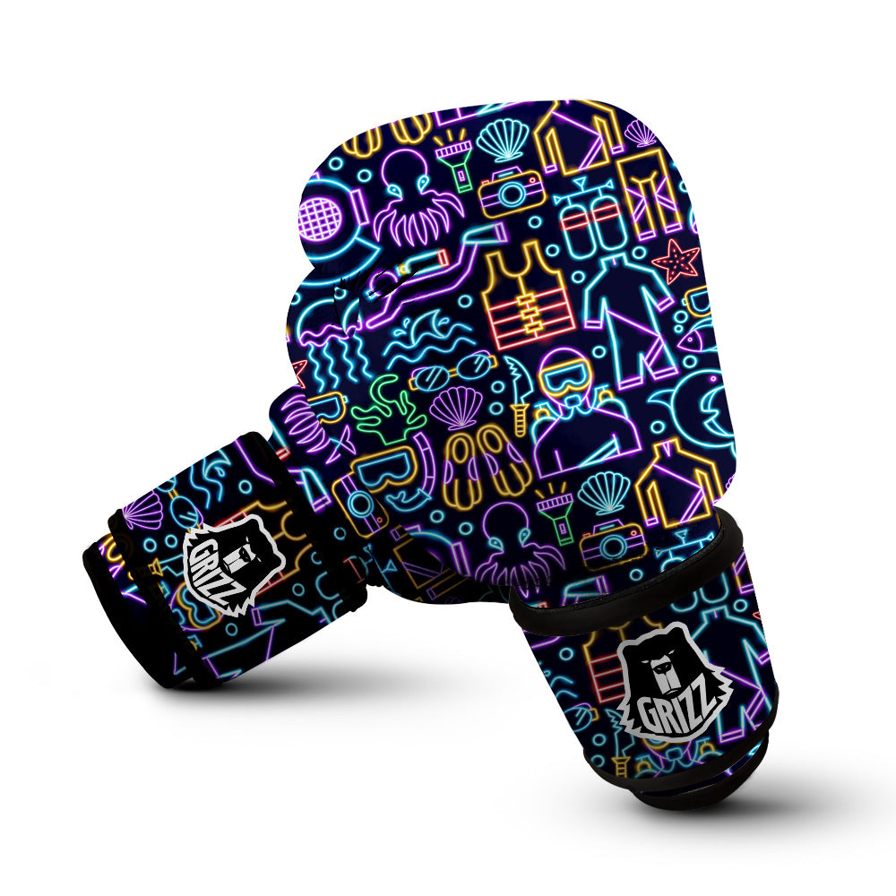 Scuba Diver Neon Print Pattern Boxing Gloves-grizzshop