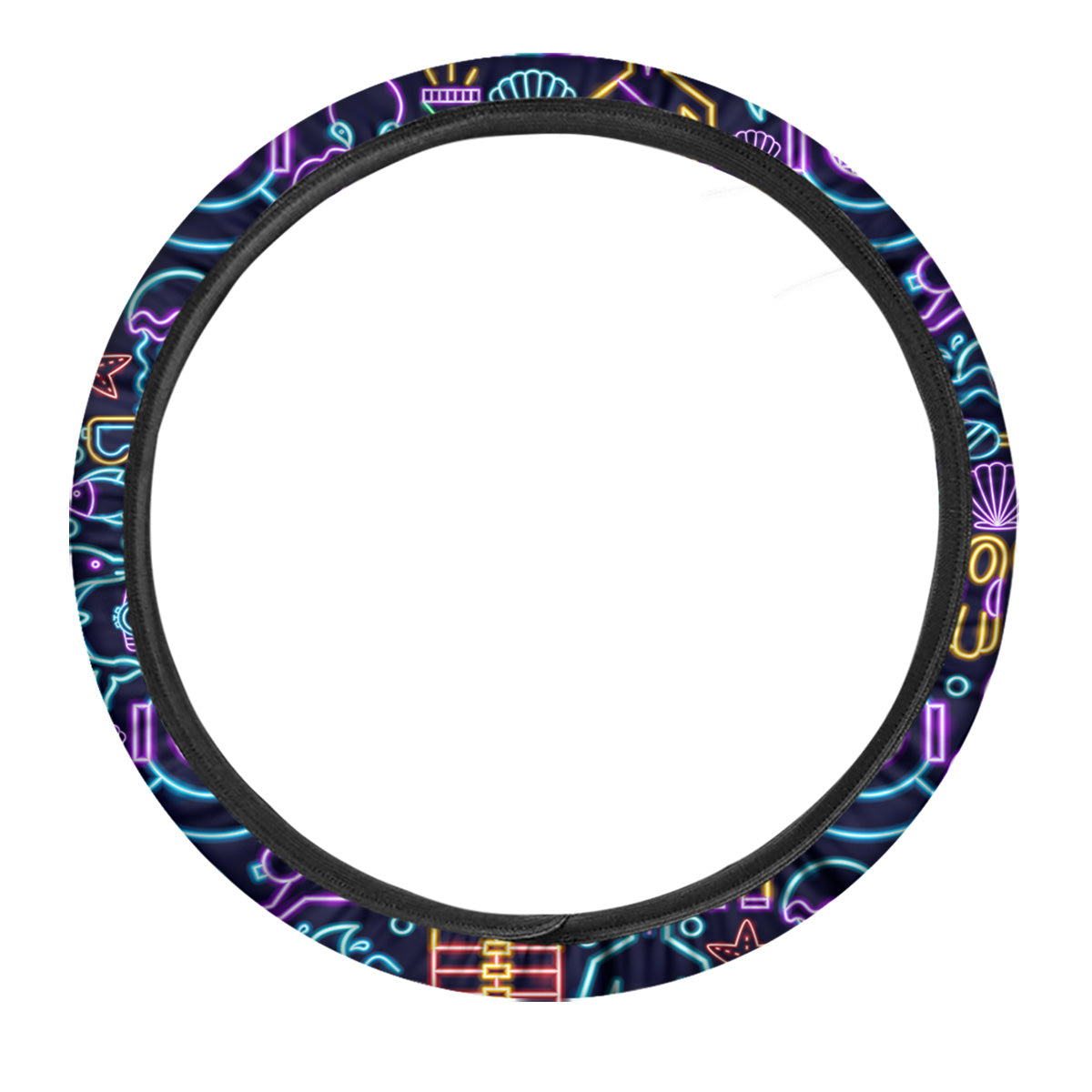 Scuba Diver Neon Print Pattern Car Steering Wheel Cover-grizzshop