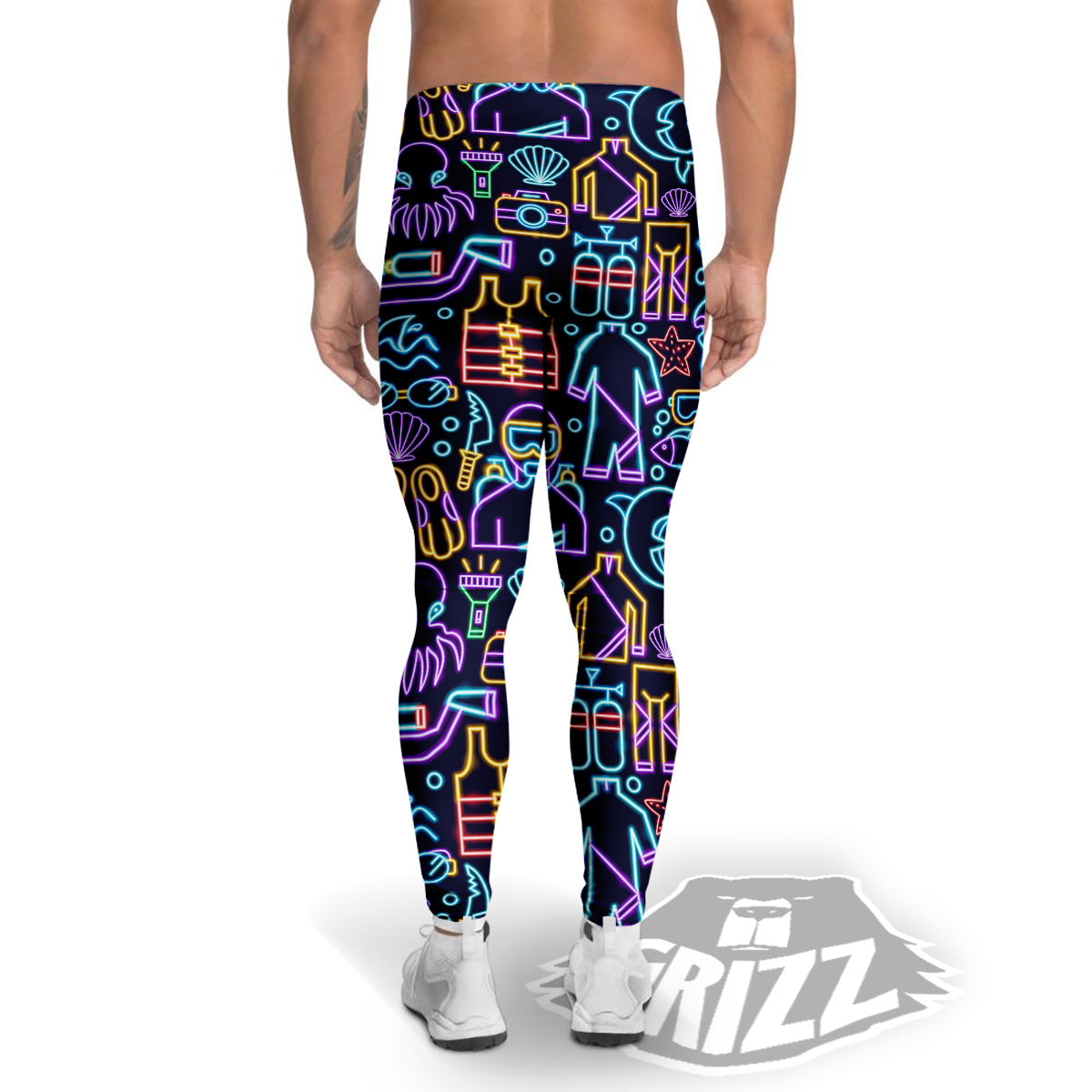 Scuba Diver Neon Print Pattern Men's Leggings-grizzshop