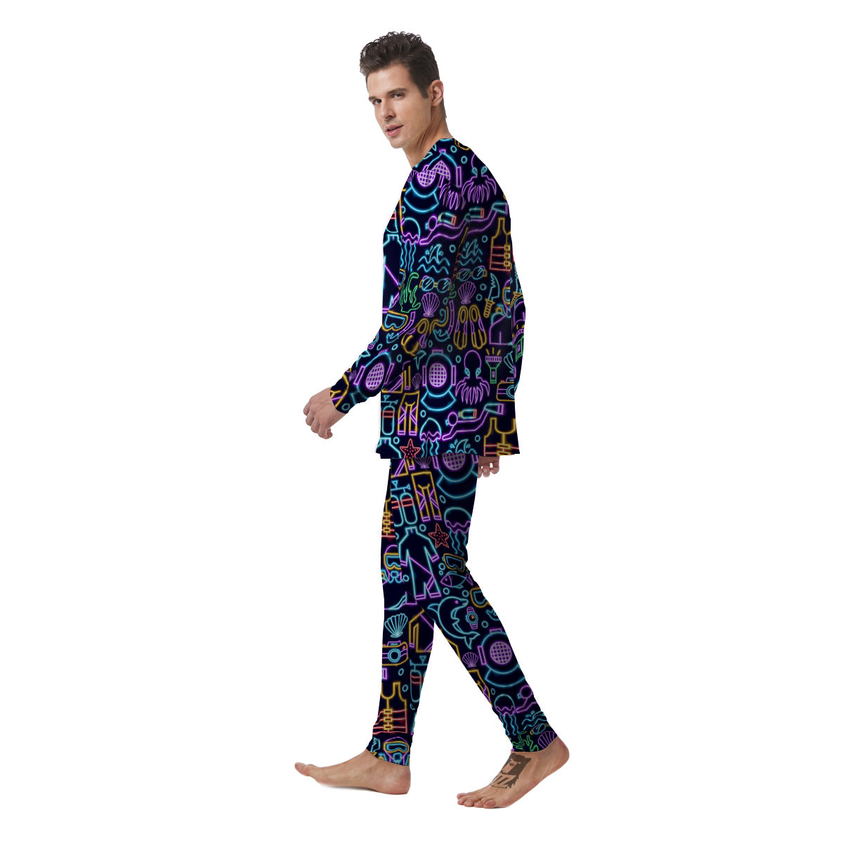 Scuba Diver Neon Print Pattern Men's Pajamas-grizzshop