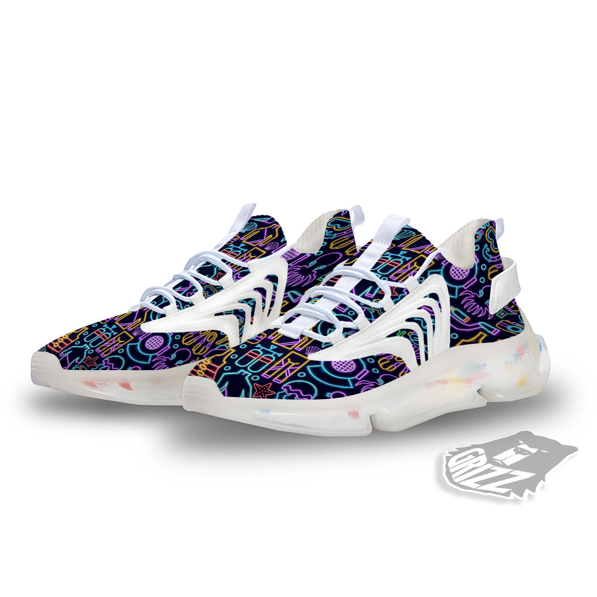 Scuba Diver Neon Print Pattern White Gym Shoes-grizzshop